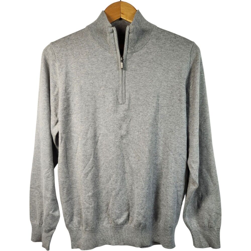 LL Bean Sweater 1/4‎ quarter Zip Long Sleeve Cotton Cashmere Pullover Gray